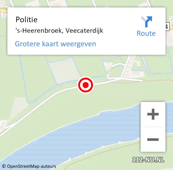 Locatie op kaart van de 112 melding: Politie 's-Heerenbroek, Veecaterdijk op 6 juli 2020 20:20