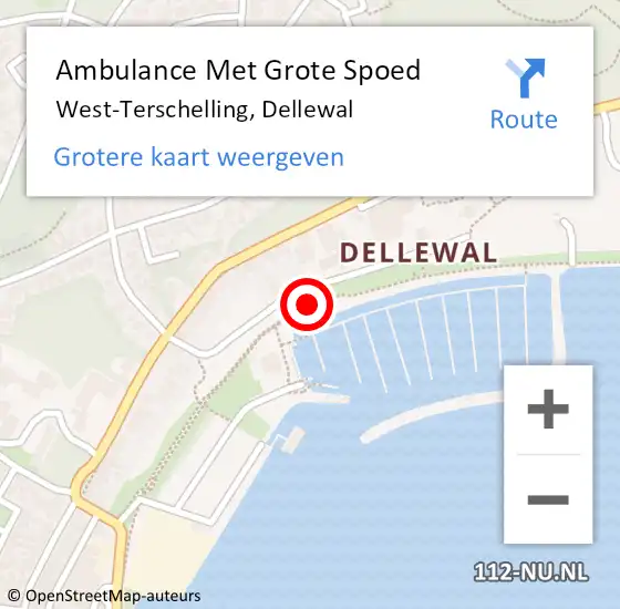 Locatie op kaart van de 112 melding: Ambulance Met Grote Spoed Naar West-Terschelling, Dellewal op 6 juli 2020 20:49