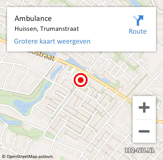 Locatie op kaart van de 112 melding: Ambulance Huissen, Trumanstraat op 7 juli 2020 08:24