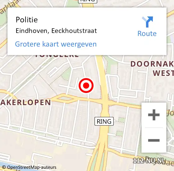 Locatie op kaart van de 112 melding: Politie Eindhoven, Eeckhoutstraat op 7 juli 2020 08:33