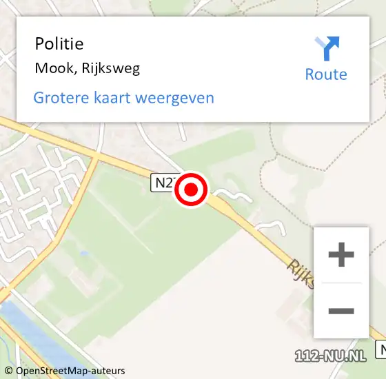 Locatie op kaart van de 112 melding: Politie Mook, Rijksweg op 7 juli 2020 14:01