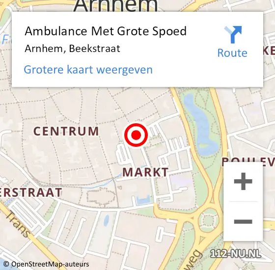 Locatie op kaart van de 112 melding: Ambulance Met Grote Spoed Naar Arnhem, Beekstraat op 7 juli 2020 15:16