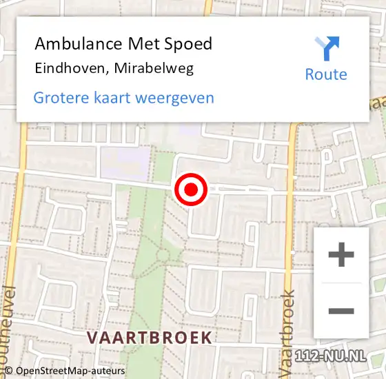 Locatie op kaart van de 112 melding: Ambulance Met Spoed Naar Eindhoven, Mirabelweg op 7 juli 2020 21:34