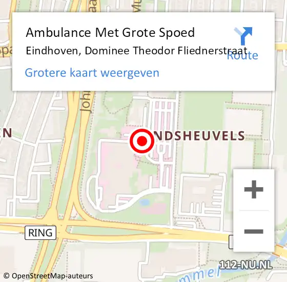 Locatie op kaart van de 112 melding: Ambulance Met Grote Spoed Naar Eindhoven, Dominee Theodor Fliednerstraat op 8 juli 2020 00:01