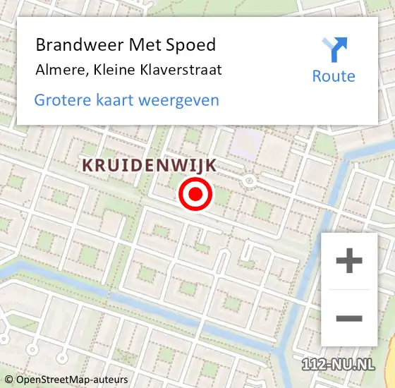 Locatie op kaart van de 112 melding: Brandweer Met Spoed Naar Almere, Kleine Klaverstraat op 8 juli 2020 10:03