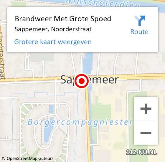 Locatie op kaart van de 112 melding: Brandweer Met Grote Spoed Naar Sappemeer, Noorderstraat op 8 juli 2020 10:56