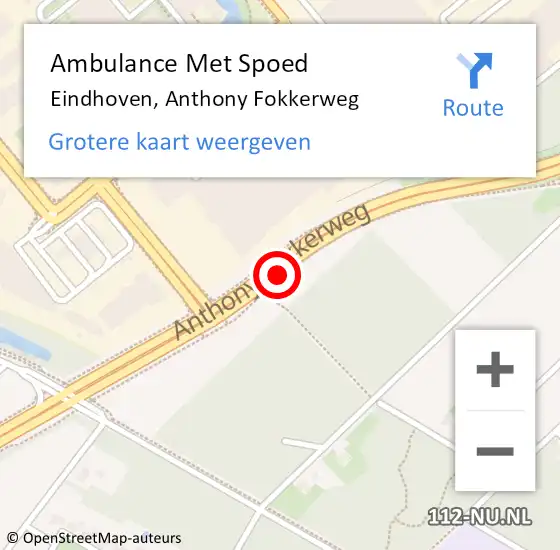 Locatie op kaart van de 112 melding: Ambulance Met Spoed Naar Eindhoven, Anthony Fokkerweg op 9 juli 2020 17:45