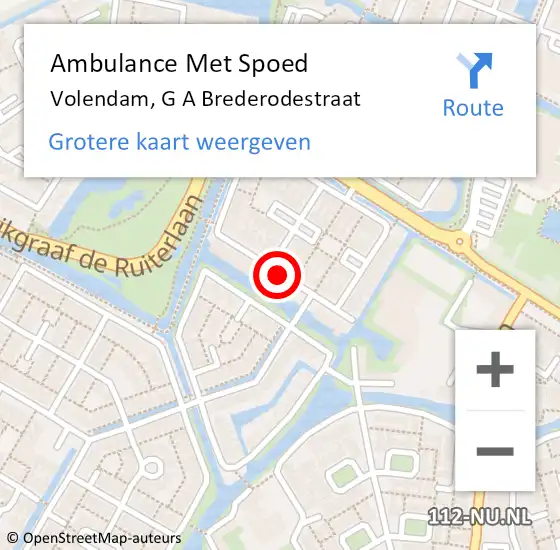 Locatie op kaart van de 112 melding: Ambulance Met Spoed Naar Volendam, G A Brederodestraat op 9 juli 2020 18:08