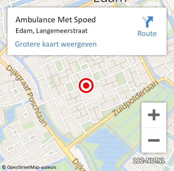 Locatie op kaart van de 112 melding: Ambulance Met Spoed Naar Edam, Langemeerstraat op 9 juli 2020 18:52