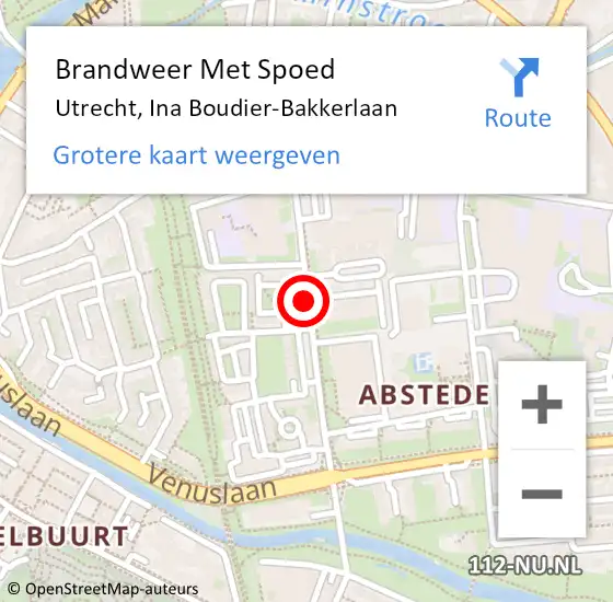 Locatie op kaart van de 112 melding: Brandweer Met Spoed Naar Utrecht, Ina Boudier-Bakkerlaan op 10 juli 2020 00:35