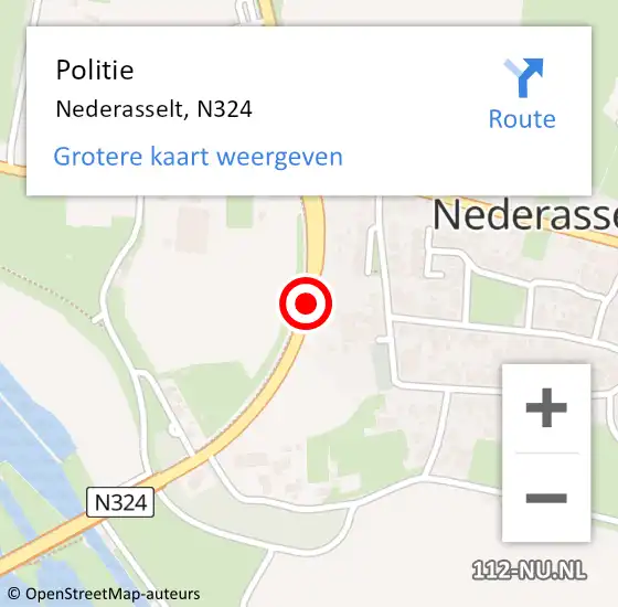 Locatie op kaart van de 112 melding: Politie Nederasselt, N324 op 10 juli 2020 00:40