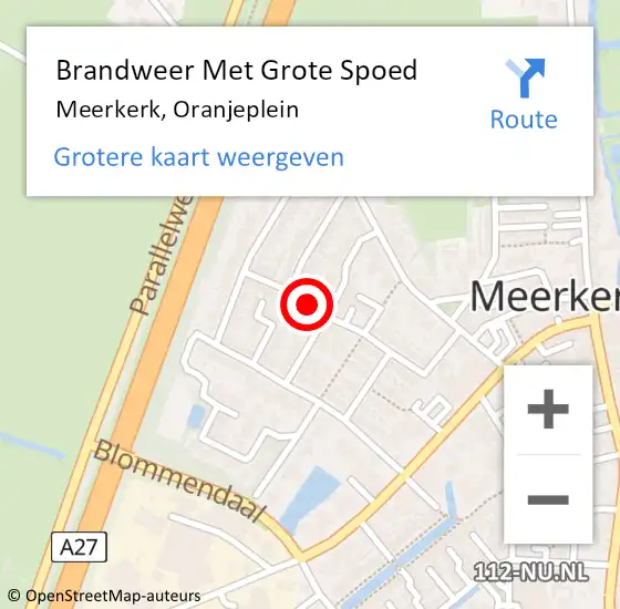 Locatie op kaart van de 112 melding: Brandweer Met Grote Spoed Naar Meerkerk, Oranjeplein op 10 juli 2020 02:05