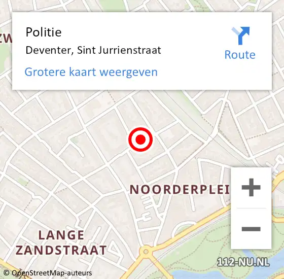 Locatie op kaart van de 112 melding: Politie Deventer, Sint Jurrienstraat op 10 juli 2020 02:55