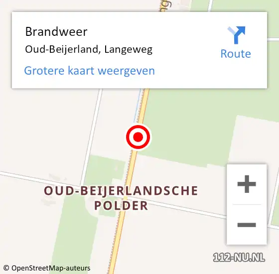 Locatie op kaart van de 112 melding: Brandweer Oud-Beijerland, Langeweg op 10 juli 2020 03:16