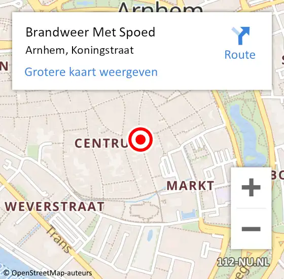 Locatie op kaart van de 112 melding: Brandweer Met Spoed Naar Arnhem, Koningstraat op 10 juli 2020 03:33