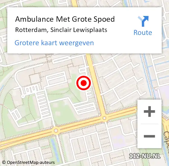 Locatie op kaart van de 112 melding: Ambulance Met Grote Spoed Naar Rotterdam, Sinclair Lewisplaats op 10 juli 2020 03:53