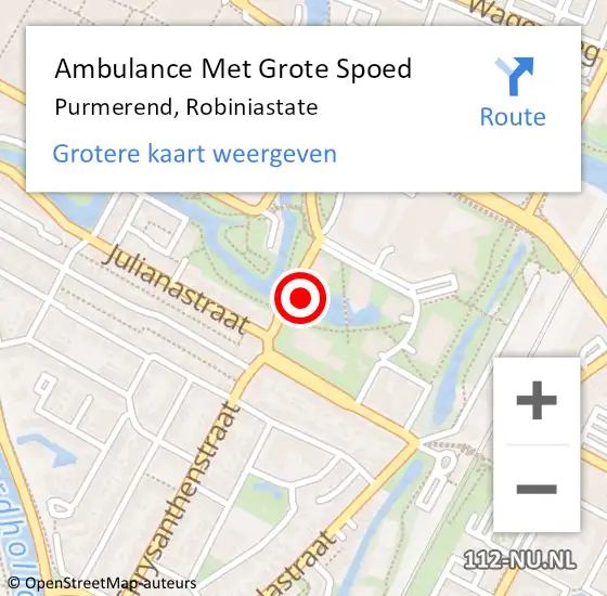 Locatie op kaart van de 112 melding: Ambulance Met Grote Spoed Naar Purmerend, Robiniastate op 10 juli 2020 04:04