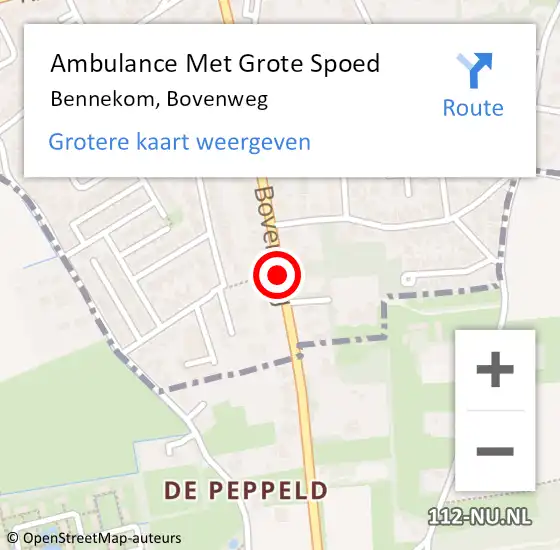Locatie op kaart van de 112 melding: Ambulance Met Grote Spoed Naar Bennekom, Bovenweg op 10 juli 2020 04:14