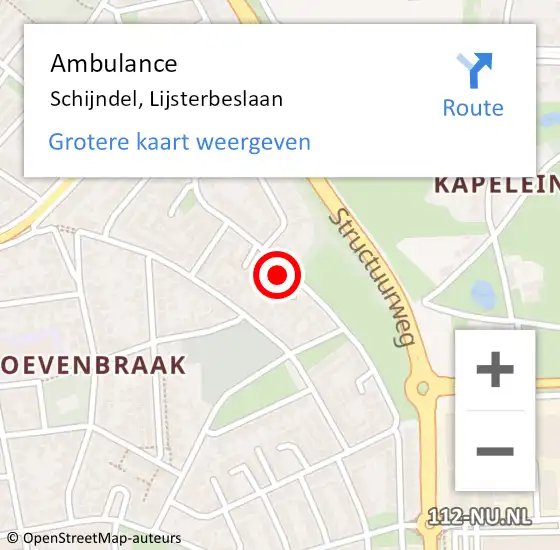 Locatie op kaart van de 112 melding: Ambulance Schijndel, Lijsterbeslaan op 10 juli 2020 10:07