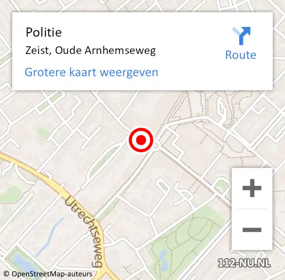 Locatie op kaart van de 112 melding: Politie Zeist, Oude Arnhemseweg op 10 juli 2020 11:41
