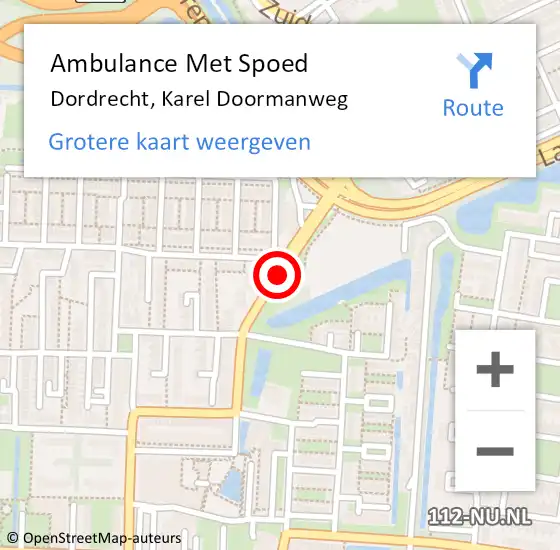 Locatie op kaart van de 112 melding: Ambulance Met Spoed Naar Dordrecht, Karel Doormanweg op 10 juli 2020 15:58