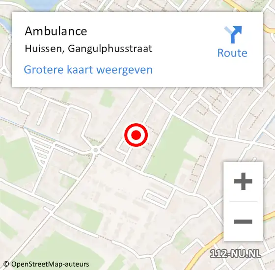 Locatie op kaart van de 112 melding: Ambulance Huissen, Gangulphusstraat op 10 juli 2020 16:58