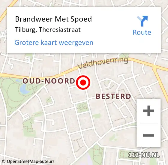Locatie op kaart van de 112 melding: Brandweer Met Spoed Naar Tilburg, Theresiastraat op 10 juli 2020 17:35