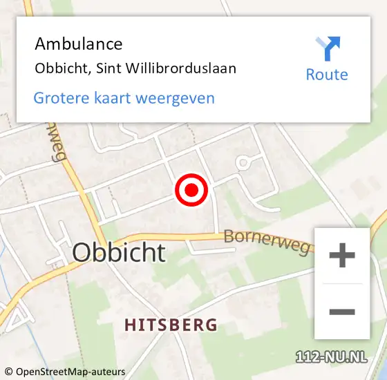 Locatie op kaart van de 112 melding: Ambulance Obbicht, Sint Willibrorduslaan op 12 mei 2014 11:07