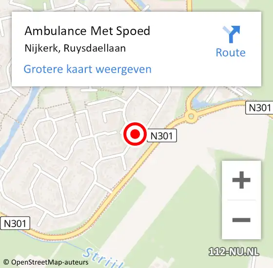 Locatie op kaart van de 112 melding: Ambulance Met Spoed Naar Nijkerk, Ruysdaellaan op 11 juli 2020 00:16