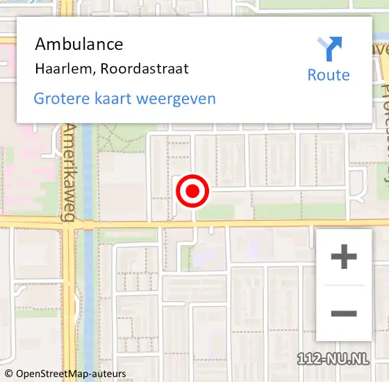 Locatie op kaart van de 112 melding: Ambulance Haarlem, Roordastraat op 11 juli 2020 05:58