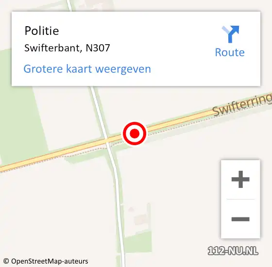 Locatie op kaart van de 112 melding: Politie Swifterbant, N307 op 11 juli 2020 08:48
