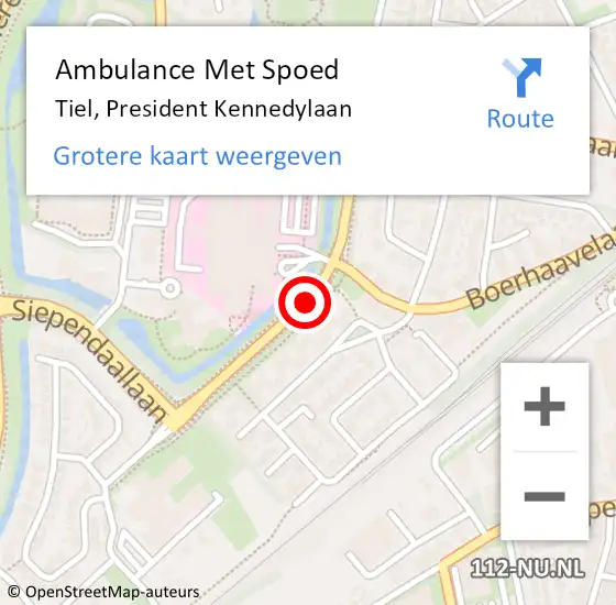Locatie op kaart van de 112 melding: Ambulance Met Spoed Naar Tiel, President Kennedylaan op 11 juli 2020 09:58