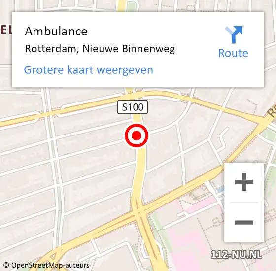 Locatie op kaart van de 112 melding: Ambulance Rotterdam, Nieuwe Binnenweg op 11 juli 2020 14:39
