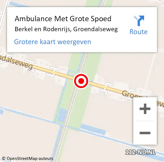 Locatie op kaart van de 112 melding: Ambulance Met Grote Spoed Naar Berkel en Rodenrijs, Groendalseweg op 11 juli 2020 16:55