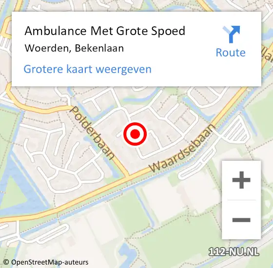 Locatie op kaart van de 112 melding: Ambulance Met Grote Spoed Naar Woerden, Bekenlaan op 11 juli 2020 17:06