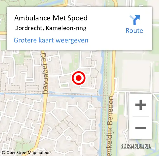 Locatie op kaart van de 112 melding: Ambulance Met Spoed Naar Dordrecht, Kameleon-ring op 11 juli 2020 17:36