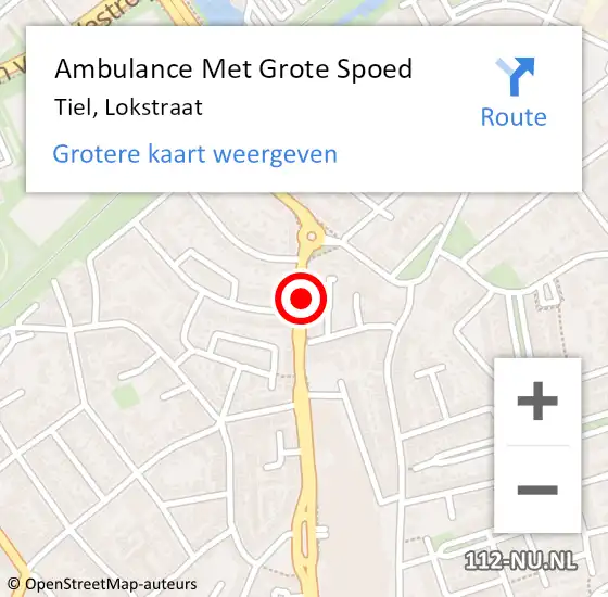 Locatie op kaart van de 112 melding: Ambulance Met Grote Spoed Naar Tiel, Lokstraat op 11 juli 2020 20:09