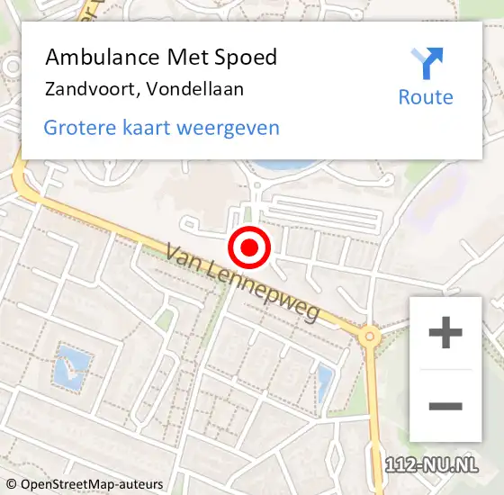 Locatie op kaart van de 112 melding: Ambulance Met Spoed Naar Zandvoort, Vondellaan op 11 juli 2020 21:09
