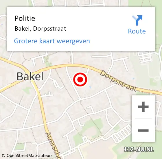 Locatie op kaart van de 112 melding: Politie Bakel, Dorpsstraat op 11 juli 2020 21:11