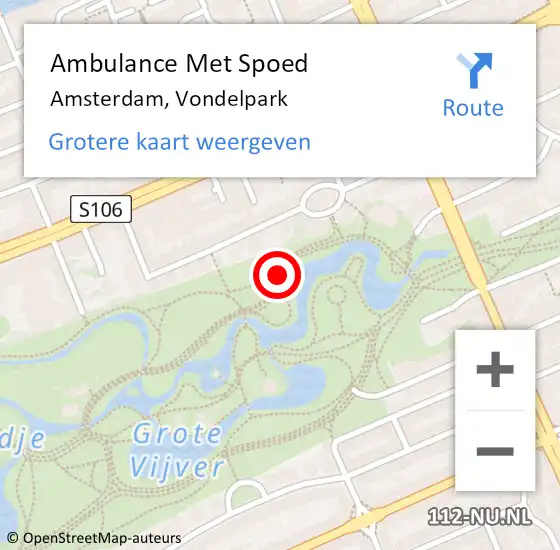 Locatie op kaart van de 112 melding: Ambulance Met Spoed Naar Amsterdam, Vondelpark op 11 juli 2020 23:06