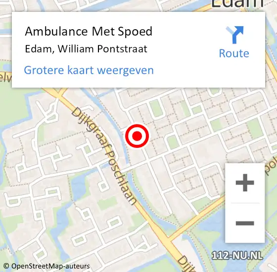 Locatie op kaart van de 112 melding: Ambulance Met Spoed Naar Edam, William Pontstraat op 12 juli 2020 01:30
