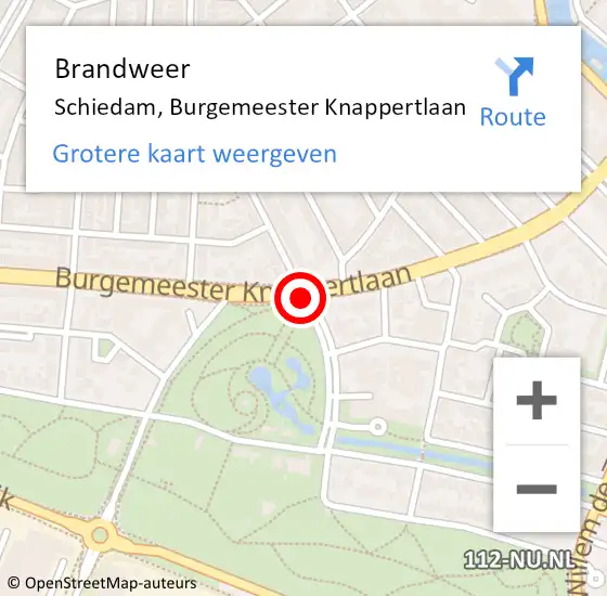 Locatie op kaart van de 112 melding: Brandweer Schiedam, Burgemeester Knappertlaan op 12 juli 2020 02:03