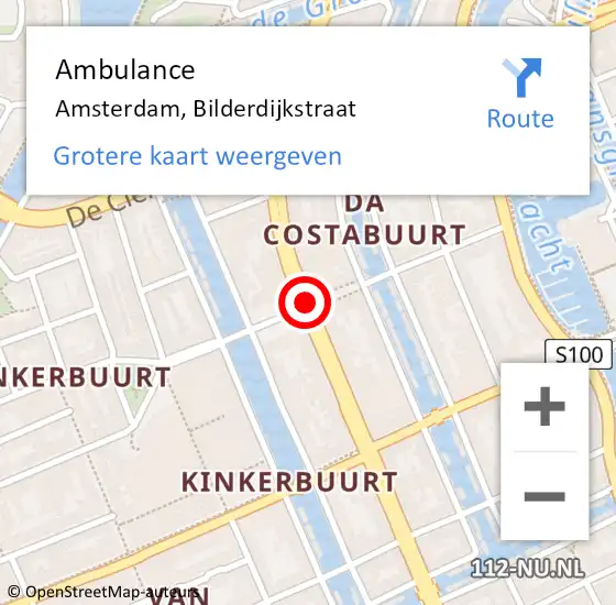 Locatie op kaart van de 112 melding: Ambulance Amsterdam, Bilderdijkstraat op 12 juli 2020 04:46