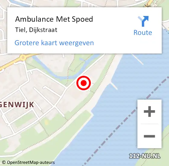 Locatie op kaart van de 112 melding: Ambulance Met Spoed Naar Tiel, Dijkstraat op 12 juli 2020 09:21