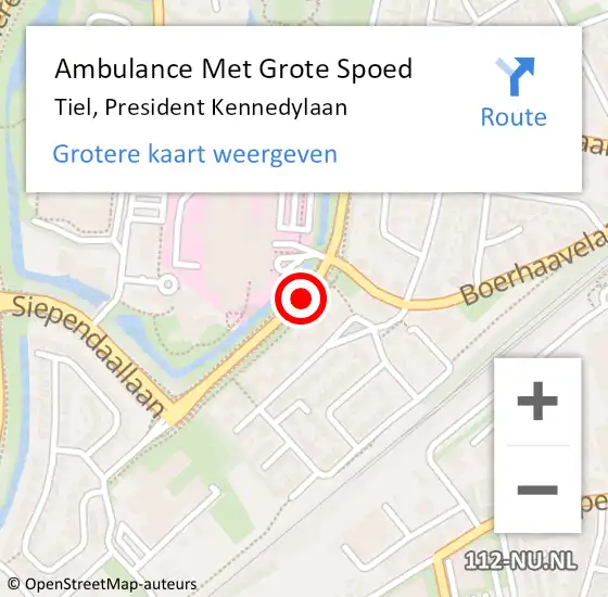 Locatie op kaart van de 112 melding: Ambulance Met Grote Spoed Naar Tiel, President Kennedylaan op 12 juli 2020 14:18