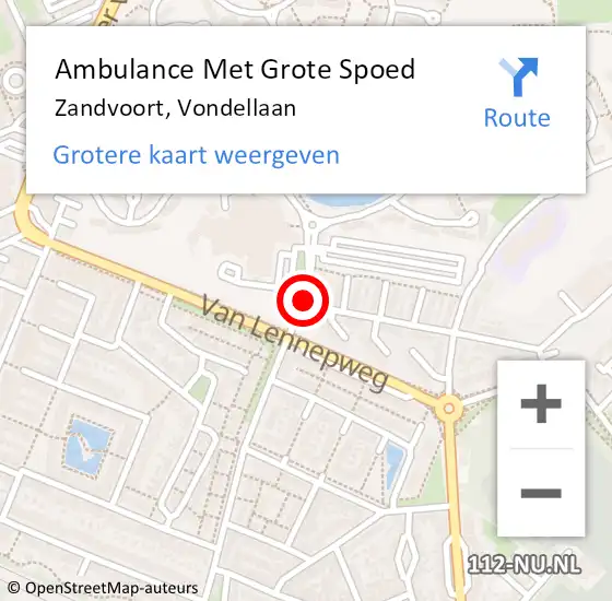 Locatie op kaart van de 112 melding: Ambulance Met Grote Spoed Naar Zandvoort, Vondellaan op 12 juli 2020 19:15