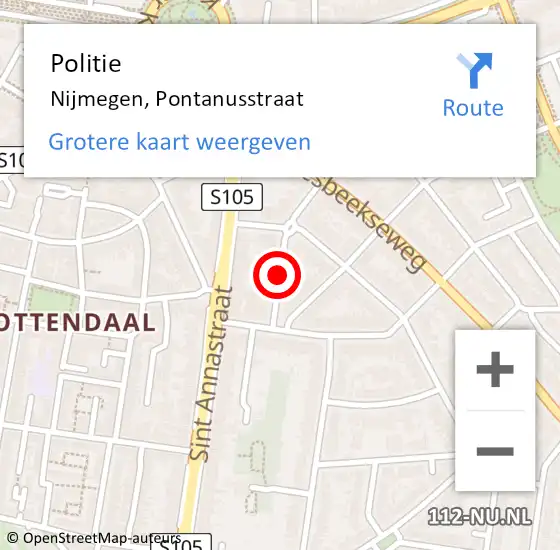 Locatie op kaart van de 112 melding: Politie Nijmegen, Pontanusstraat op 13 juli 2020 11:36