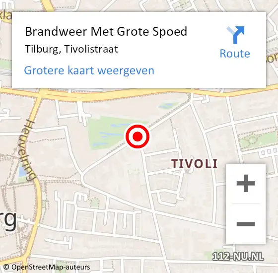 Locatie op kaart van de 112 melding: Brandweer Met Grote Spoed Naar Tilburg, Tivolistraat op 13 juli 2020 13:42