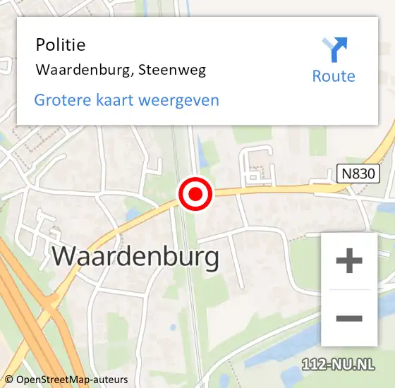 Locatie op kaart van de 112 melding: Politie Waardenburg, Steenweg op 13 juli 2020 16:05