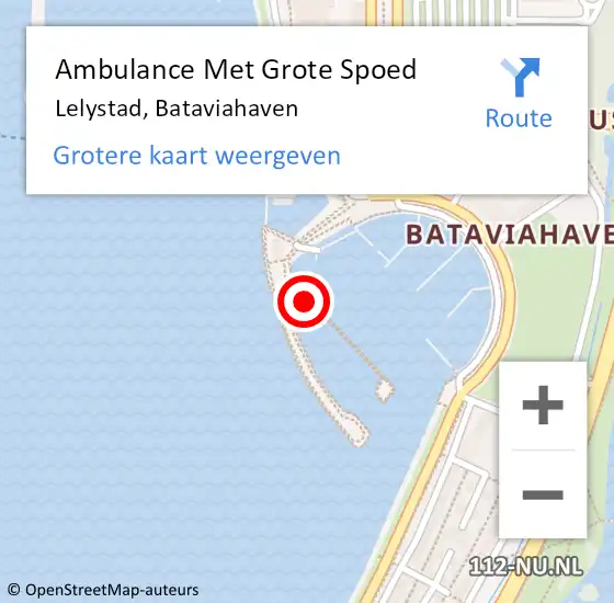 Locatie op kaart van de 112 melding: Ambulance Met Grote Spoed Naar Lelystad, Bataviahaven op 13 juli 2020 16:56